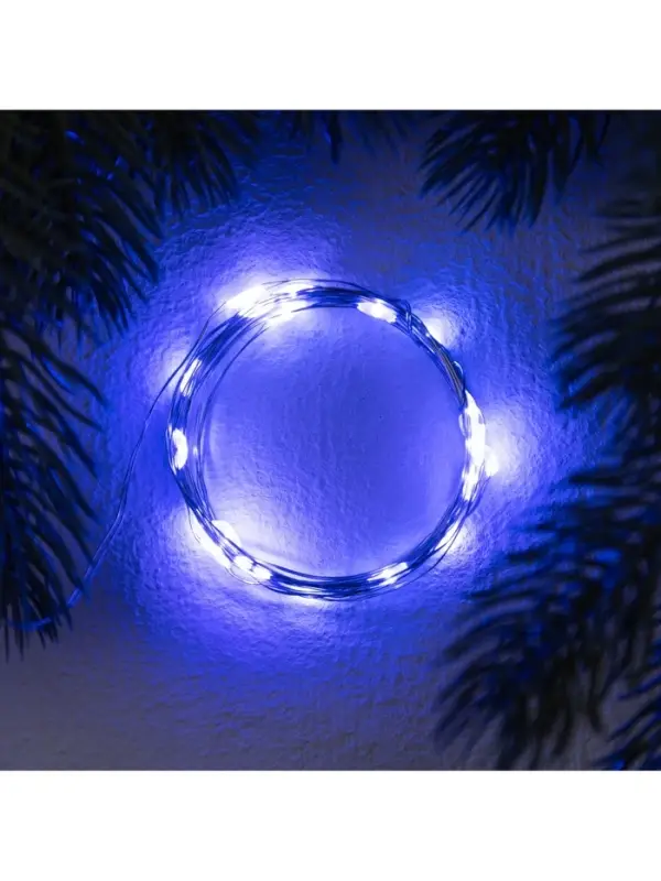 Гирлянда &laquo;Нить&raquo; 2 м роса. IP20, нить серебристая, 20 LED, 4.6 В, AG13&times;3 (в комплекте), 3 режима, свечение синее