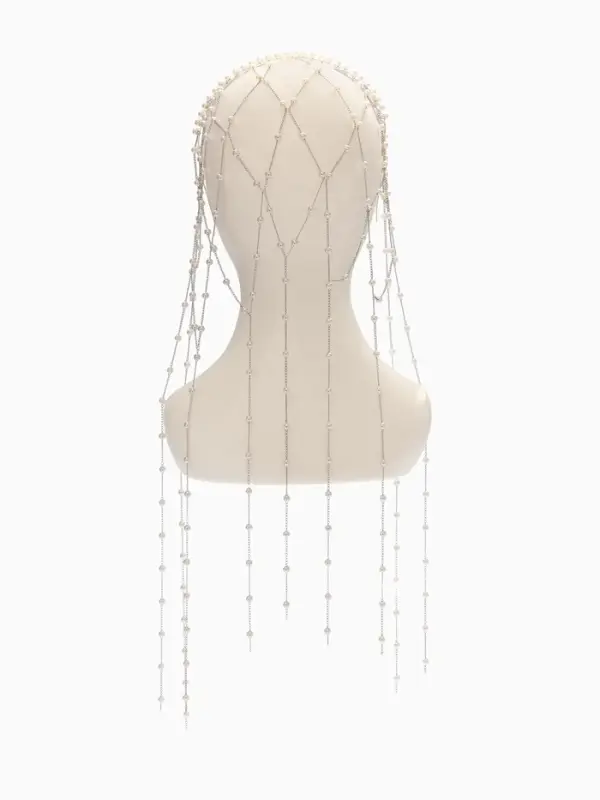 Украшение для волос «Паутина», с бусинами, 55 см, белое в серебре Украшение для волос «Паутина», с бусинами, 55 см, белое в серебре