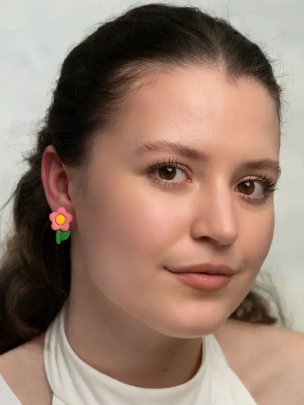 Серьги пластик &laquo;Вкусности&raquo;, динозаврик и цветочек, сине-розовые