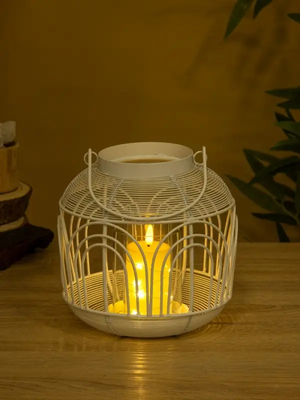 Подсвечник фонарь со стеклянной колбой 19х19х19,5 см, d 8,5 см, металл, цв. Белый