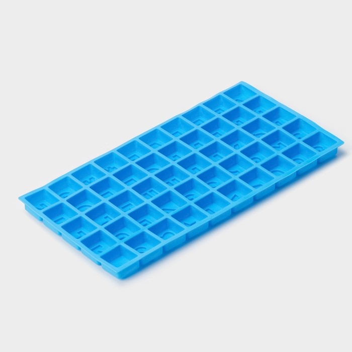 Форма для шоколада Доляна «Алфавит и цифры», силикон, 50 ячеек, 35×18,5×2 см, цвет синий Форма для шоколада Доляна «Алфавит и цифры», силикон, 50 ячеек, 35×18,5×2 см, цвет синий