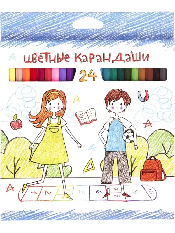 Карандаши 24цв, "ЭКО", Переменка, Hatber, заточ, коробка, европодвес 65995