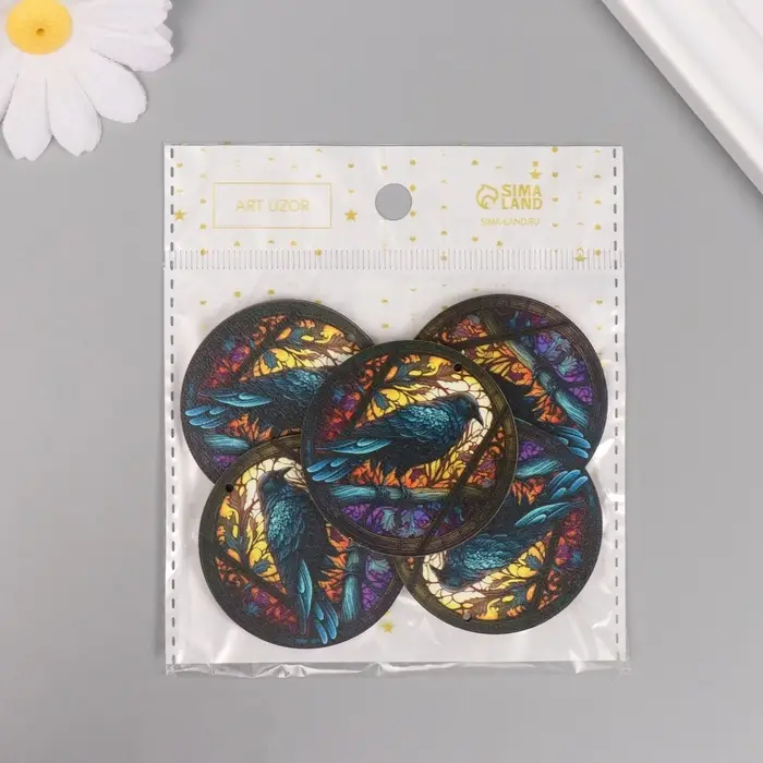 Декор для творчества дерево Декор для творчества дерево "Ворон. Витраж" 4,6х4,6х0,3 см