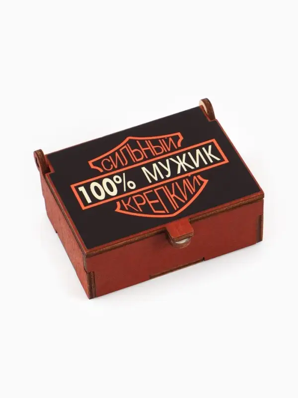 Коробка подарочная деревянная &laquo;100% мужик&raquo; 8.5&times;6&times;3.5 см
