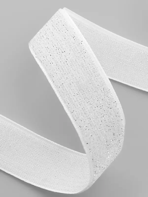 Лента бархатная, с серебряным люрексом, 20 мм, 18&plusmn;1 м, белая №01