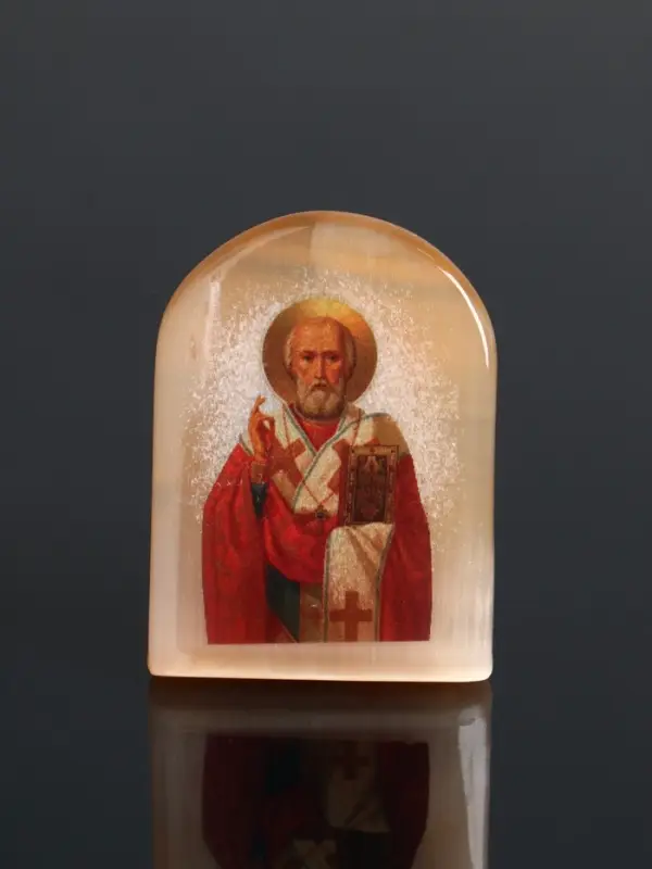 Икона Николай Чудотворец, 6х5 см, селенит Икона Николай Чудотворец, 6х5 см, селенит