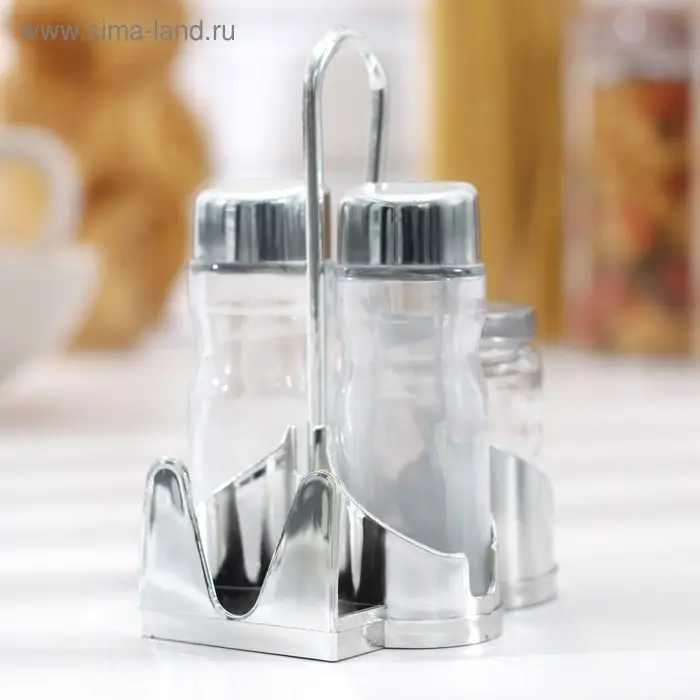 Набор для специй «Стиль», 3 шт: сахарница с ложкой 80 мл, солонка и перечница 50 мл, подставка-салфетница Набор для специй «Стиль», 3 шт: сахарница с ложкой 80 мл, солонка и перечница 50 мл, подставка-салфетница