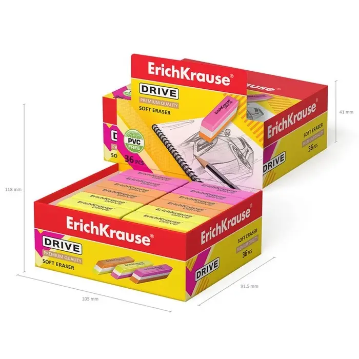 Ластик ErichKrause Drive (New), 57 х 15 х 13 мм, мягкий, гипоаллергенный, микс Ластик ErichKrause Drive (New), 57 х 15 х 13 мм, мягкий, гипоаллергенный, микс