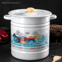 Мантоварка - позница, 12 л, 4 вставки, эмалированная, цилиндрическая, белая, рисунок МИКС