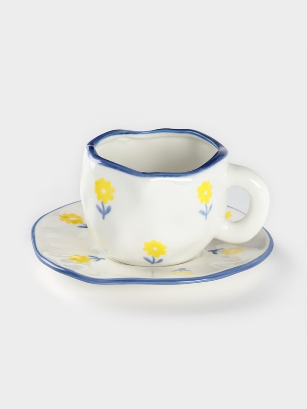 Чайная пара Доляна «Одуванчик», чашка 220 мл, блюдце d=16 см, ручная роспись, керамика, белая Чайная пара Доляна «Одуванчик», чашка 220 мл, блюдце d=16 см, ручная роспись, керамика, белая