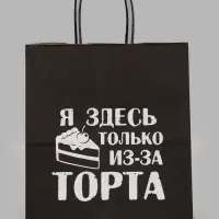 Пакет подарочный &laquo;Я здесь только из-за торта&raquo;, 24&times;14&times;28 см, крафт