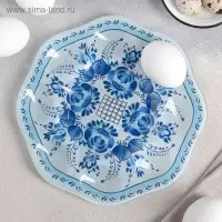 Подставка стеклянная для яиц Доляна &laquo;Русский узор&raquo;, 8 ячеек, 21&times;21 см, цвет белый