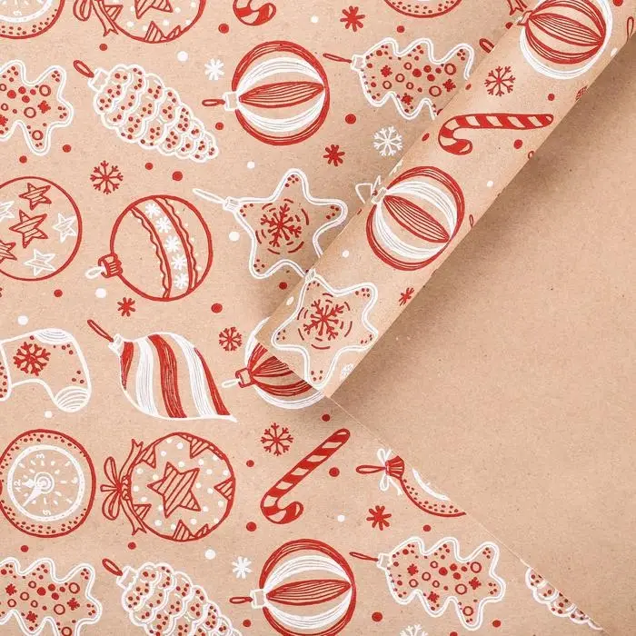 Бумага крафтовая бурая в рулоне &laquo;Ёлочные игрушки&raquo;, 0.68 х 7 м