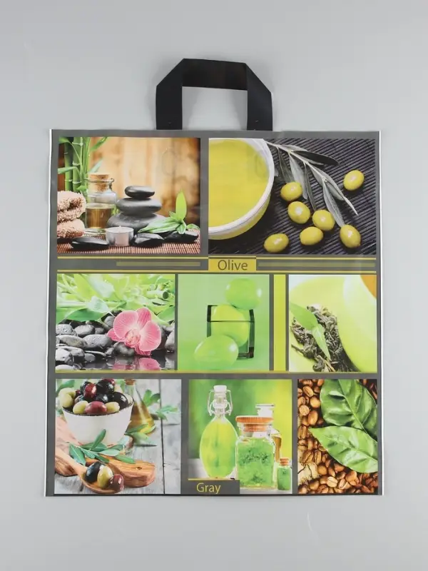 Пакет "Коллаж оливки",  полиэтиленовый с петлевой ручкой, 40*43 см, 60 мкм