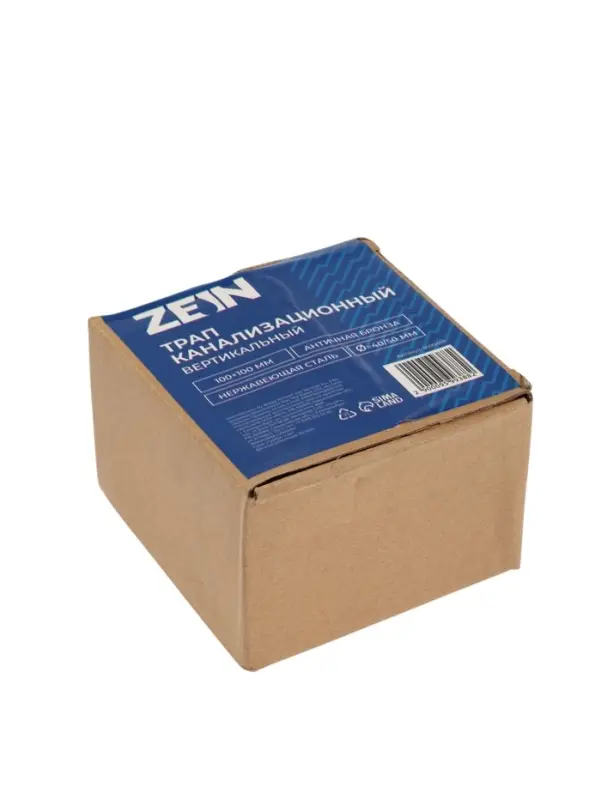 Трап ZEIN, 100&times;100 мм, вертикальный, d=32 мм, нержавеющая сталь, античная бронза