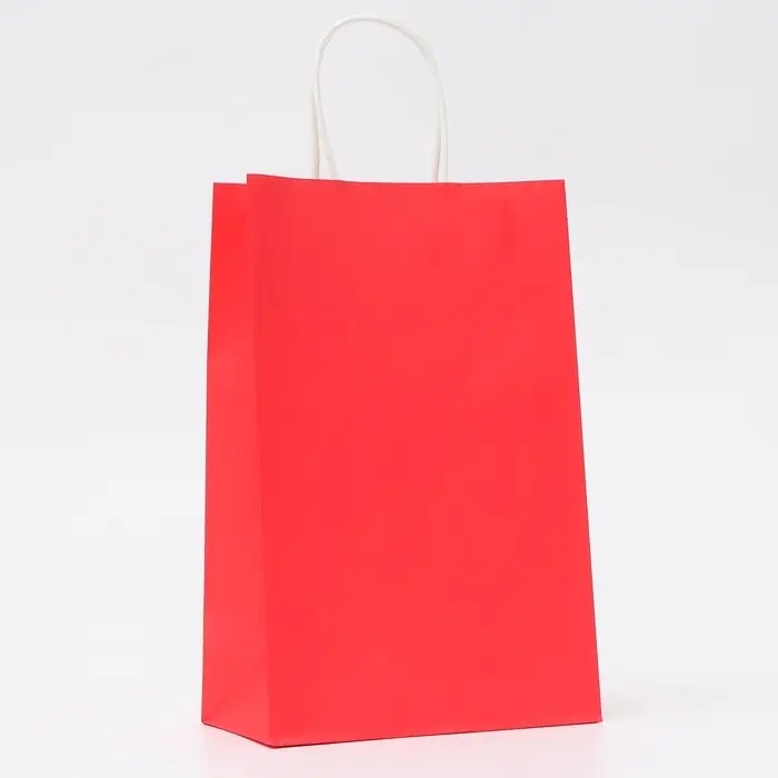 Пакет крафт красный, круглая ручка, 22×13×32 см, 120 г