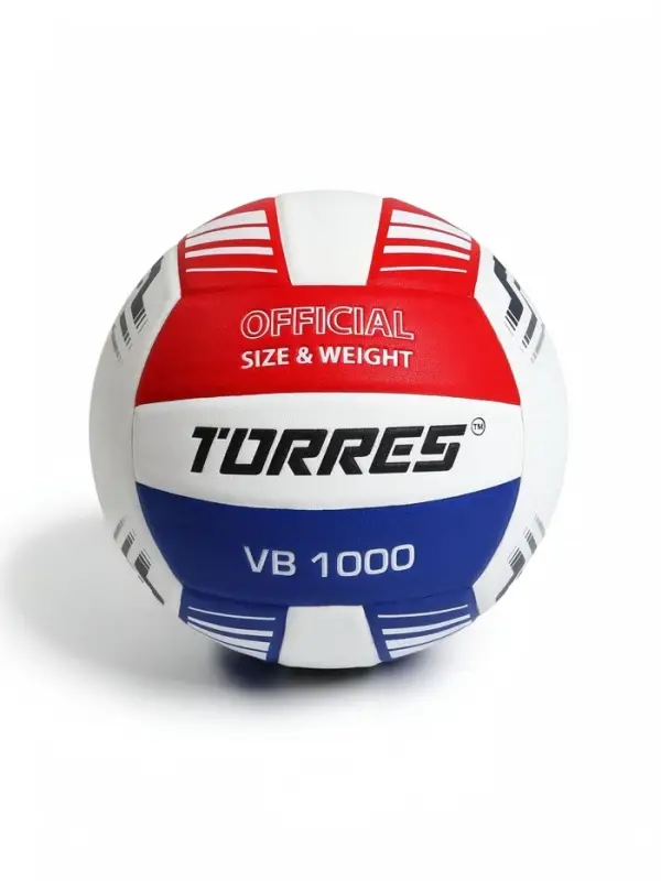 Волейбольный мяч TORRES VB 1000, размер 5, бутиловая камера, клееный, микрофибра, бело-сине-красный