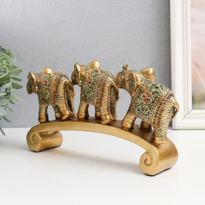 Сувенир полистоун Сувенир полистоун "Три слона на дуге - Экзотические цветы" 27х5,5х13,5 см