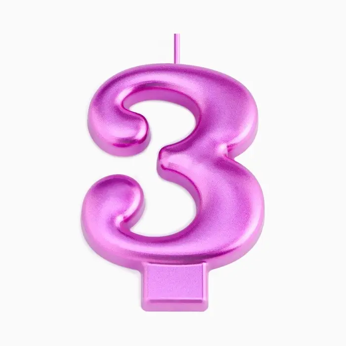 Свеча для торта &laquo;Европейская ГИГАНТ&raquo;, цифра 3, 7 см, фиолетовый металлик