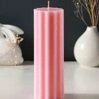 Свеча-цилиндр 7х20 см, 600 гр, с крупными гранями, розовый Свеча-цилиндр 7х20 см, 600 гр, с крупными гранями, розовый
