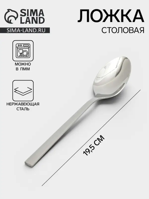 Ложка столовая &laquo;Тайфун&raquo;, длина 19.5 см, нержавеющая сталь, серебристая