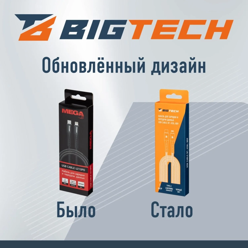 Кабель МОЩНОСТЬ, 1м, Type-C to Lightning,&nbsp; нейл, черный BT-JCBL-009/U210PD