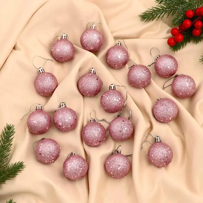 Ёлочные игрушки «Дженна», шары новогодние, набор 18 шт., d=4 см, розовый Ёлочные игрушки «Дженна», шары новогодние, набор 18 шт., d=4 см, розовый