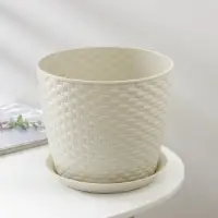 Горшок для цветов с поддоном &laquo;Ротанг&raquo;, 4.7 л, d=15 см, h=14 см, пластиковый, белый