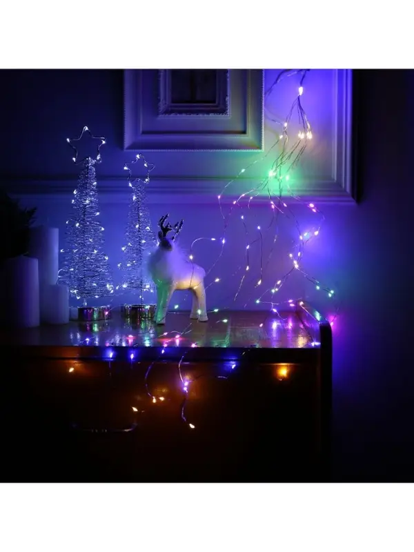 Гирлянда &laquo;Конский хвост&raquo; 10 нитей по 1 м, IP20, серебристая нить, 100 LED, 2 режима, от батареек АА&times;3, свечение мульти