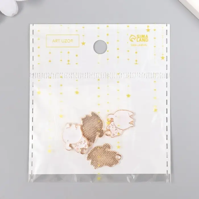 Декор для творчества металл, эмаль "Толстый белый кот" золото 2х1,4 см