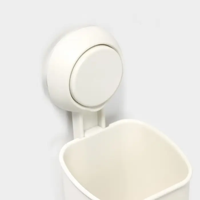 Стакан для зубных щёток на вакуумной присоске, пластик, 9×7,7×19 см, белый