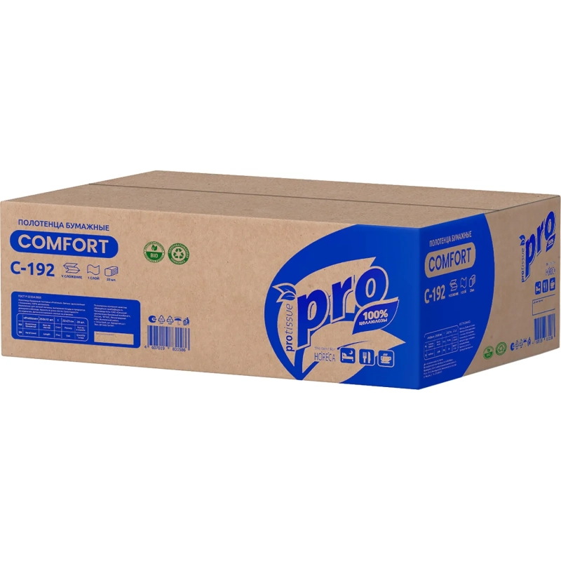 Полотенца бумажные д/дисп Protissue V-слож 1сл 250л/пач 20пач/кор_C192