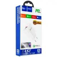 Переходник сетевого зарядного устройства HS18 на USB + Type-C  PD20W + QC3.0 ISA белый