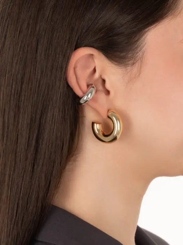 Серьги кольца и каффы QF &laquo;Бублик&raquo;, набор, цвет серебро, золото