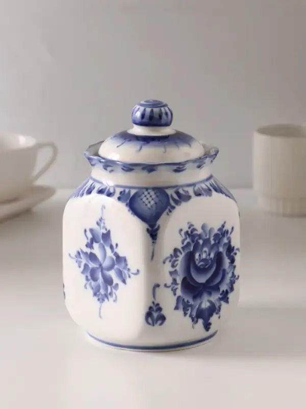 Банка для хранения сыпучих продуктов &laquo;Каскад&raquo;, 16.5 см, 0.95 л, автор Шибаев С., фарфор гжель