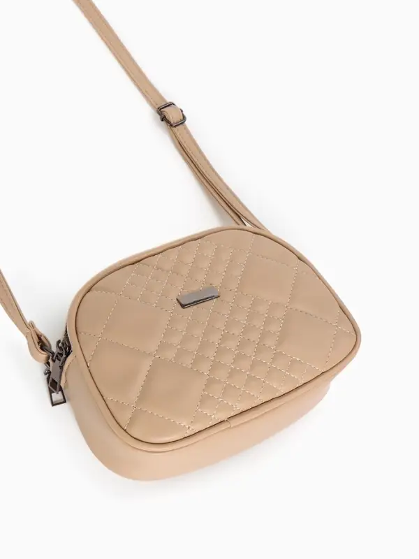 Сумка женская кросс-боди на молнии, 19&times;7&times;15 см, в клетку, бежевая