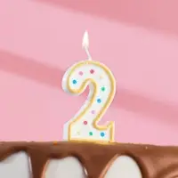 Свеча для торта «‎Горошек»‎, цифра 2, блестки, 7 см, МИКС