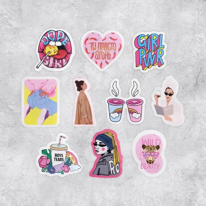 Наклейки-стикеры, набор,Girl power, 7 х 6 см, 10 шт