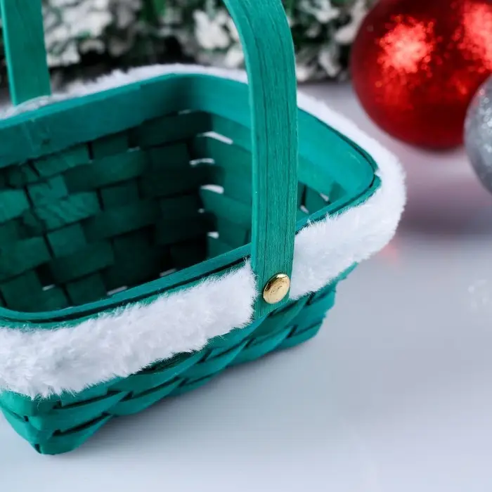 Корзина «Новогодняя», зелёная, 15×12×7,5/25 см, шпон Корзина «Новогодняя», зелёная, 15×12×7,5/25 см, шпон