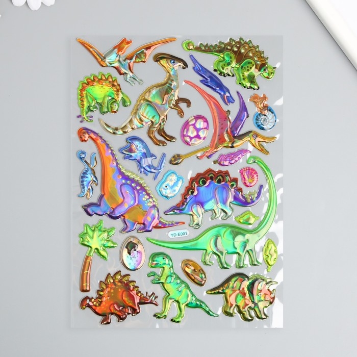 Наклейка пластик голография с металлическим отливом Наклейка пластик голография с металлическим отливом "Динозавры" 9,5х27 см