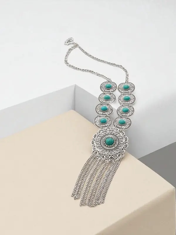 Колье &laquo;Гестия&raquo;, круг, голубое в чернёном серебре, 45 см