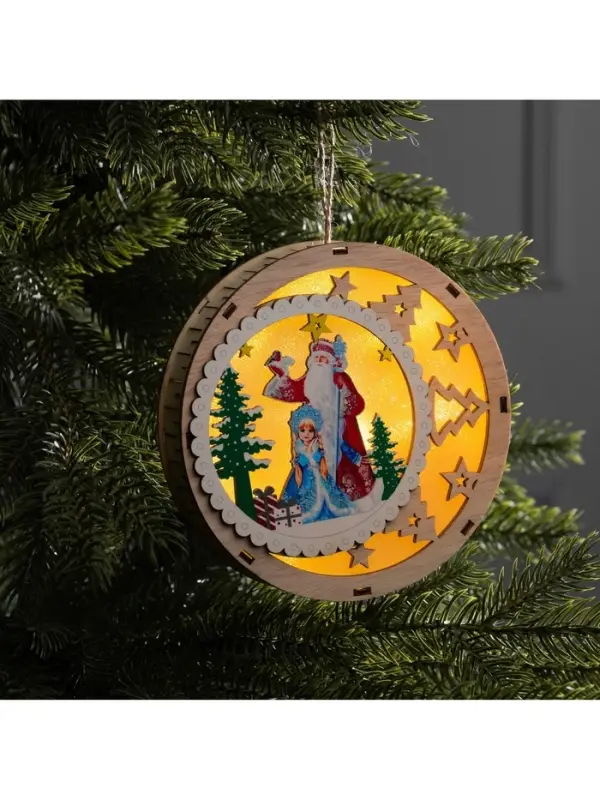 Подвеска световая &laquo;Дед Мороз и Снегурочка&raquo;, 15&times;3 см, 6 LED, от батареек АААx2, свечение тёплое белое