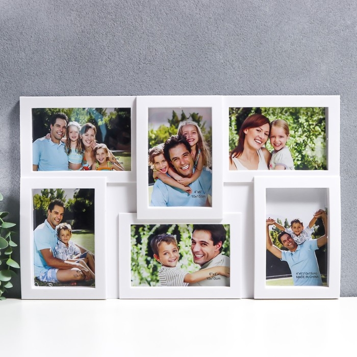 Фоторамка пластик на 6 фото 10х15 см  Фоторамка пластик на 6 фото 10х15 см "Выгнутая" белая 29,5х46 см