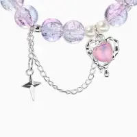 Браслет с подвесками &laquo;Сахарный. Сердце, искра&raquo;, d=6 см, шар № 10/8, розовый, фиолетовый в серебре