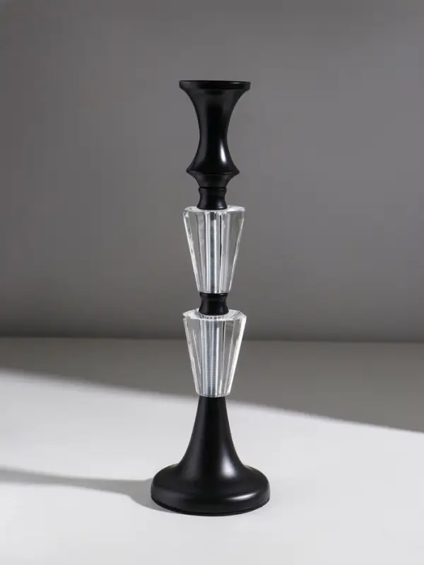 Подсвечник стекло, металл на 1 свечу  Подсвечник стекло, металл на 1 свечу "Кристалл. Классика" чёрный d=5 см 9,5х9,5х32,5 см