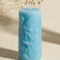 Свеча интерьерная "Столбик. Экзотические растения" нежно-голубая 5х5х11,7 см