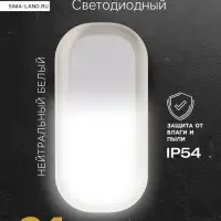 Светильник светодиодный герметичный, 24 Вт, IP54, 4000К, 220 В, овал, белый