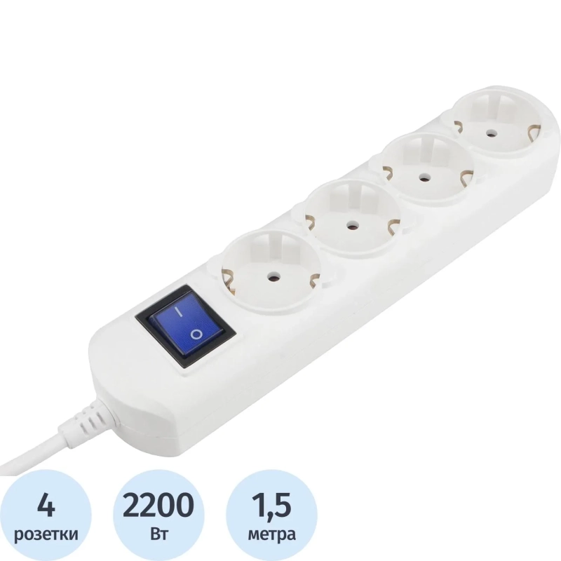 Удлинитель Power Cube 1,5 м, 4р с/з, с выкл.10А бел. (PC-4B-1,5M)