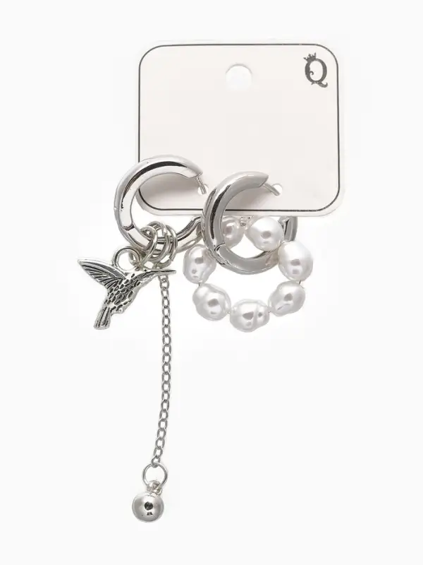 Серьги со съёмным элементом &laquo;Трансформер&raquo;, птица, белые в серебре