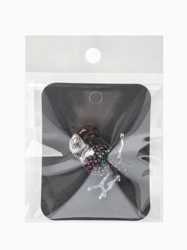 Брошь &laquo;Птица&raquo; какаду на ветке, цветная в серебре